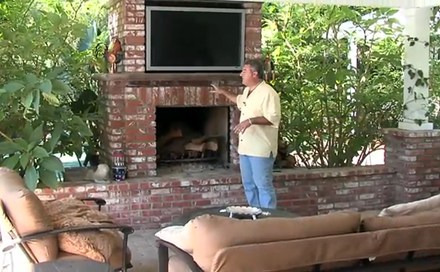 A video highlighting outdoor fireplace design. See a beautiful brick fireplace complete with a santa maria grill and outdoor tv.